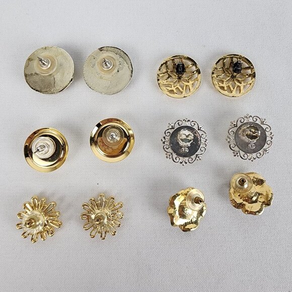 Vintage 80s Gold & Cream Flower Pierced Earrings - Picture 8 of 9